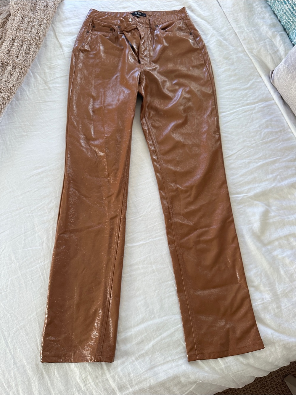 AFRM Brown Coated Straight-Leg Pants